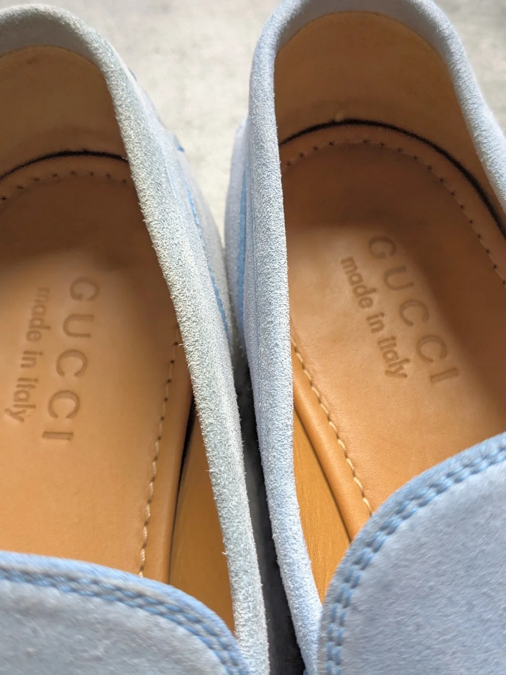 Gucci Light Blue Suede Horsebit Loafers Men US 8.5 Leather Slip Ons